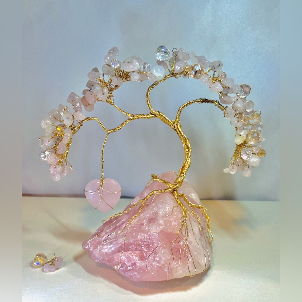 Handmade wire wrapped rose quartz bonsai tree